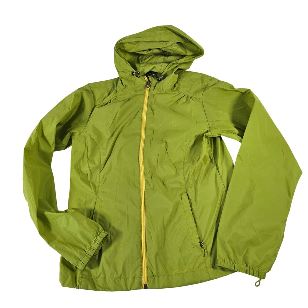 Eddie Bauer Womens XS Lime Green Hooded Windbreaker Jacket Full Zip D1456365